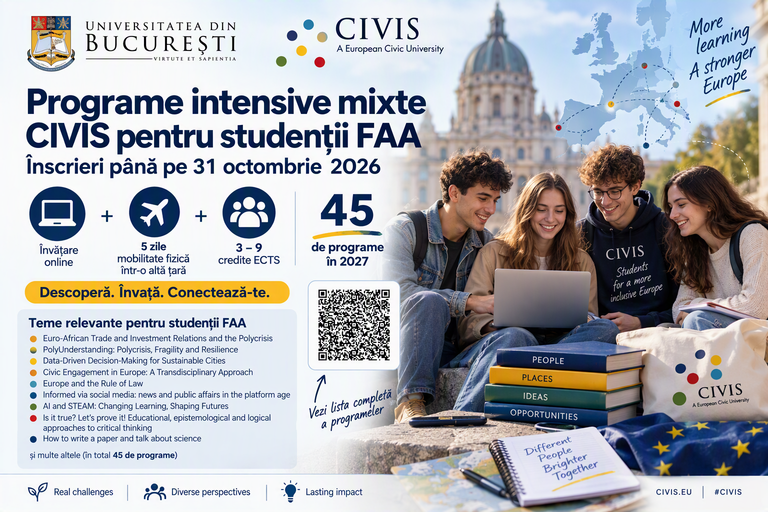 Programe intensive mixte CIVIS pentru studenții FAA. Înscrieri până pe 31 octombrie 2026